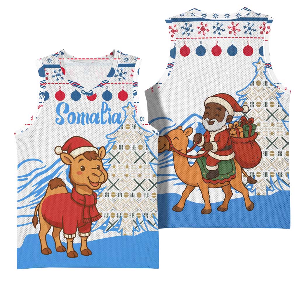 Somalia Christmas Basketball Jersey Santa on Camel Christmas Tree Ornaments Candy Canes and Snowflake - African Pride