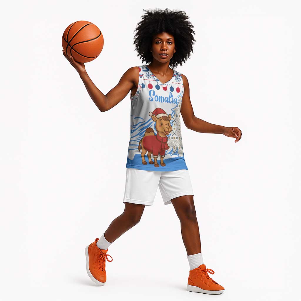 Somalia Christmas Basketball Jersey Santa on Camel Christmas Tree Ornaments Candy Canes and Snowflake - African Pride