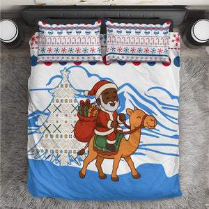 Somalia Christmas Bedding Set Santa on Camel Christmas Tree Ornaments Candy Canes and Snowflake - African Pride