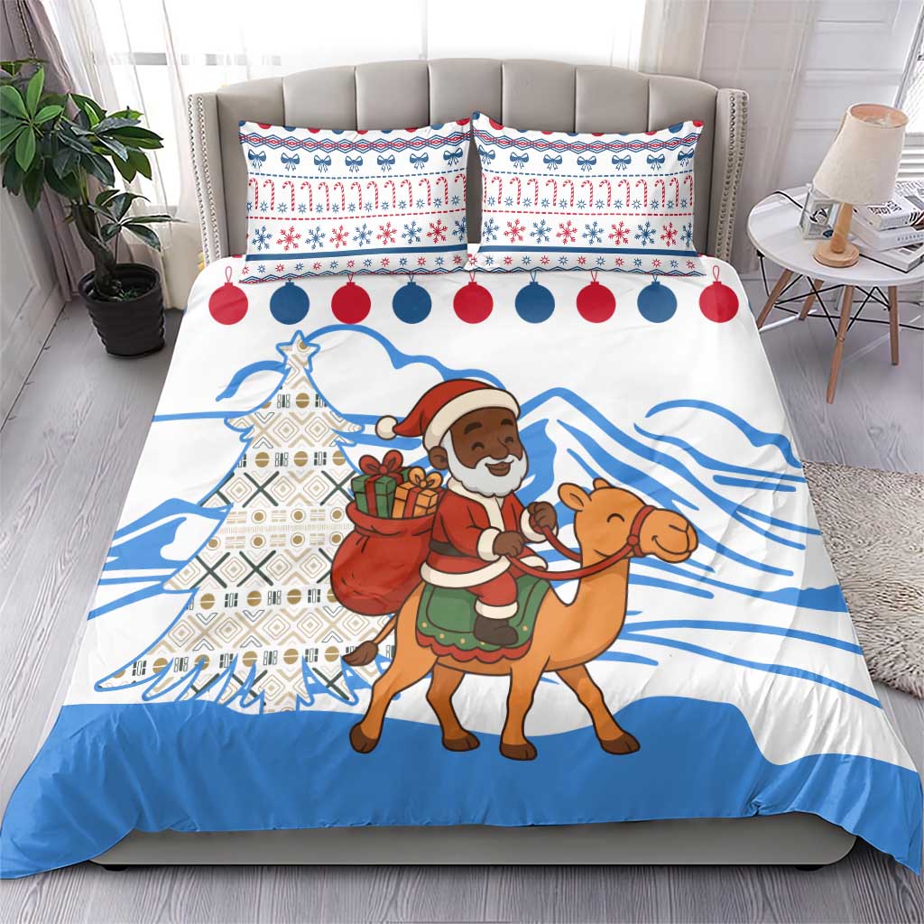 Somalia Christmas Bedding Set Santa on Camel Christmas Tree Ornaments Candy Canes and Snowflake - African Pride