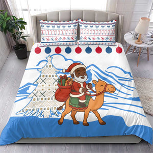 Somalia Christmas Bedding Set Santa on Camel Christmas Tree Ornaments Candy Canes and Snowflake - African Pride