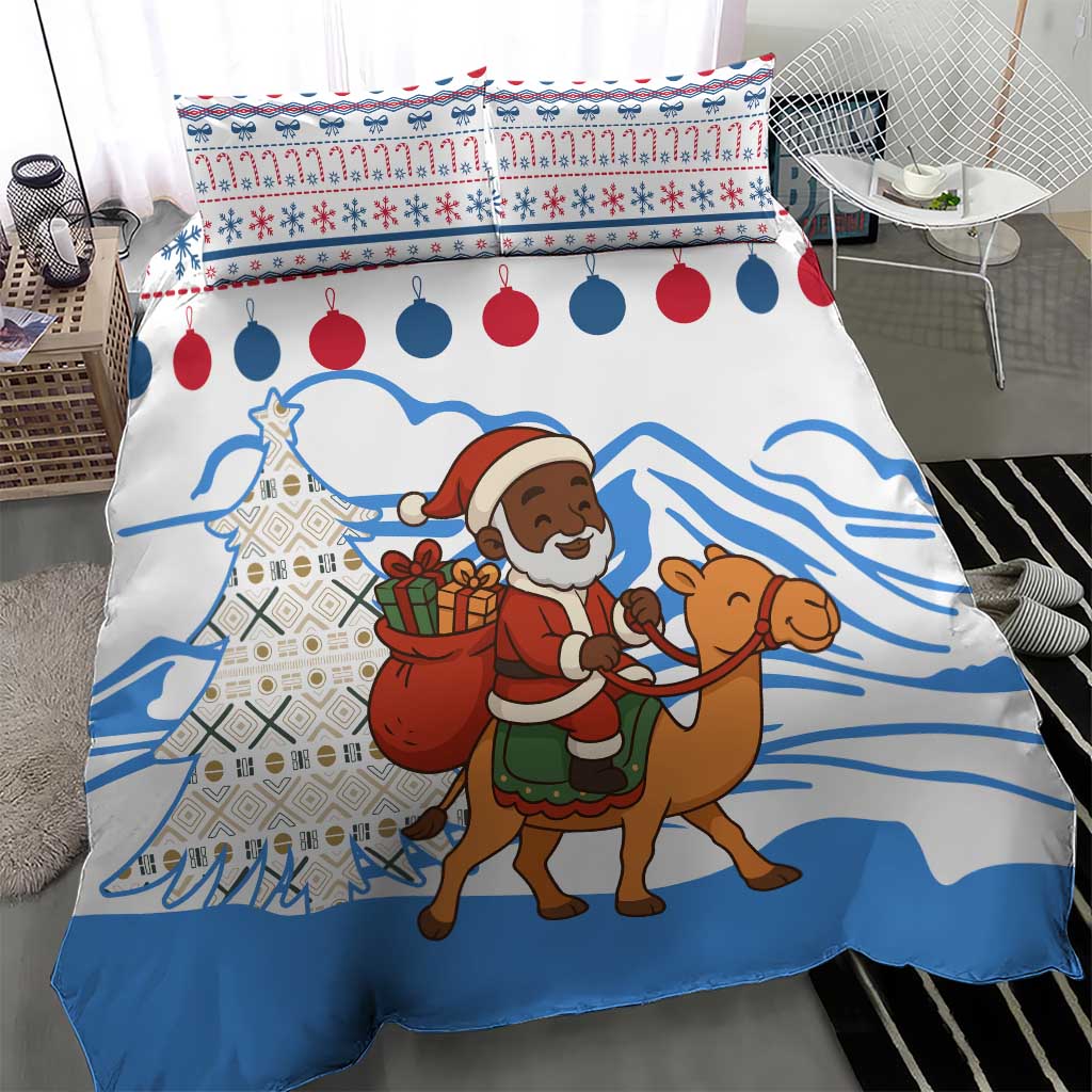 Somalia Christmas Bedding Set Santa on Camel Christmas Tree Ornaments Candy Canes and Snowflake - African Pride