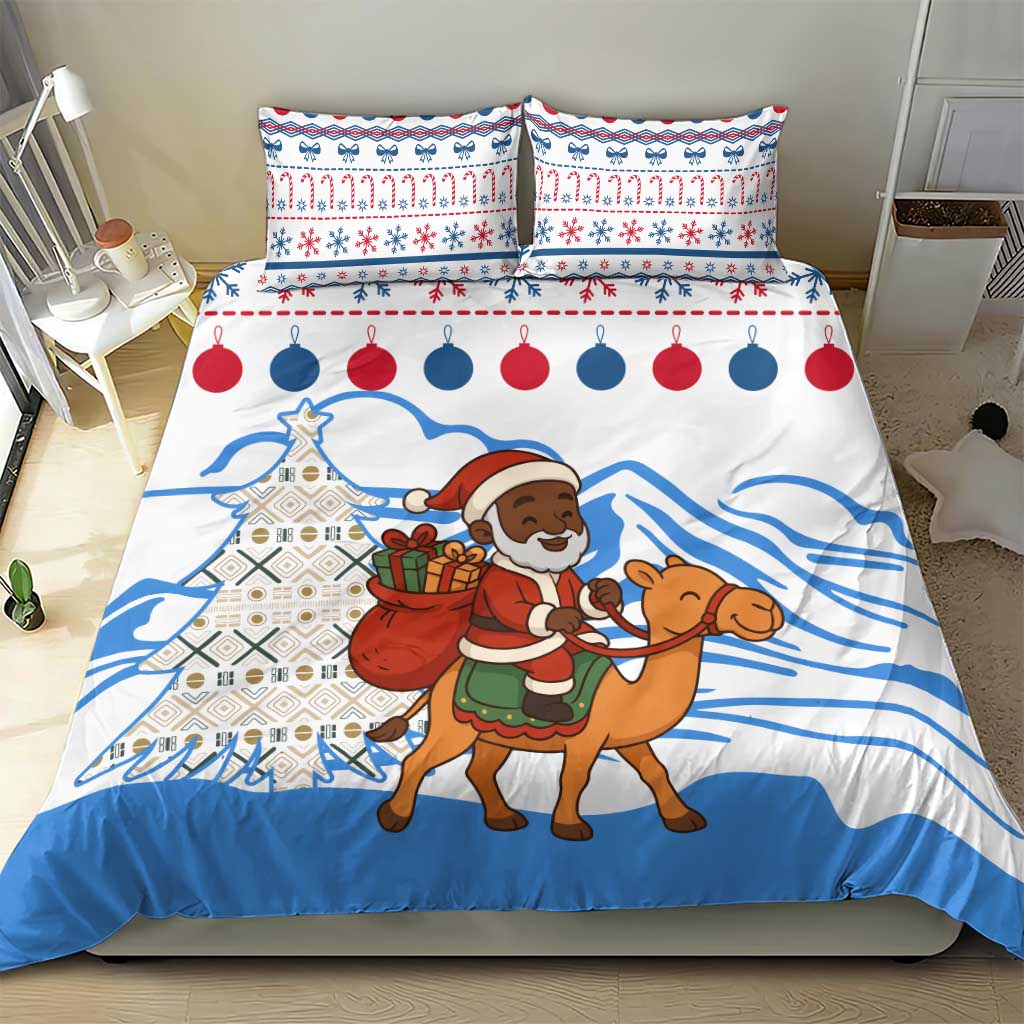 Somalia Christmas Bedding Set Santa on Camel Christmas Tree Ornaments Candy Canes and Snowflake - African Pride