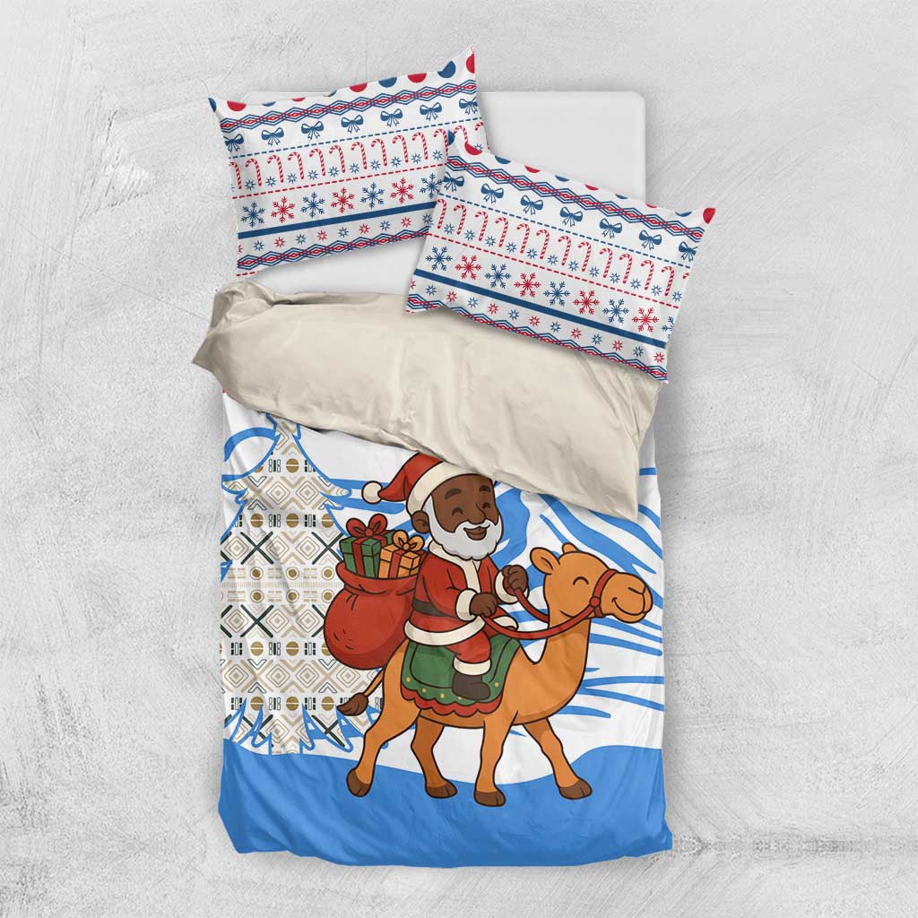 Somalia Christmas Bedding Set Santa on Camel Christmas Tree Ornaments Candy Canes and Snowflake - African Pride