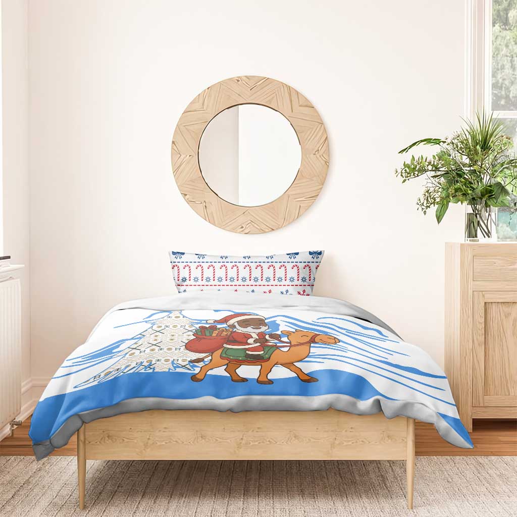 Somalia Christmas Bedding Set Santa on Camel Christmas Tree Ornaments Candy Canes and Snowflake - African Pride