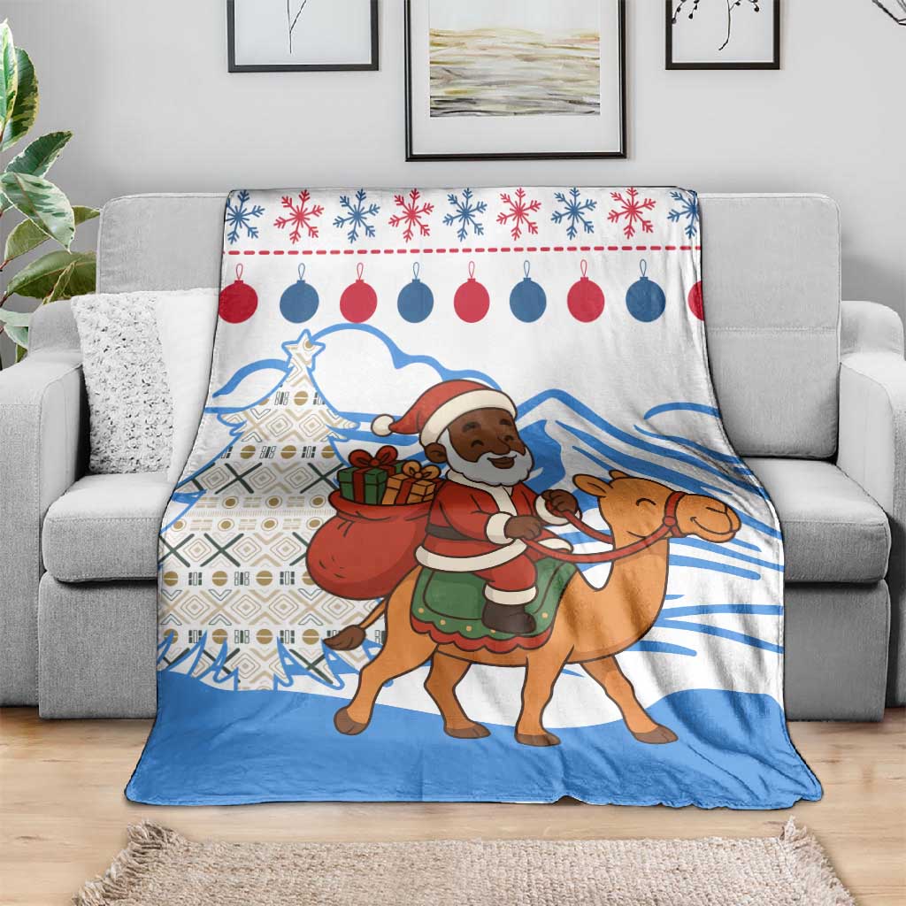 Somalia Christmas Blanket Santa on Camel Christmas Tree Ornaments Candy Canes and Snowflake - African Pride