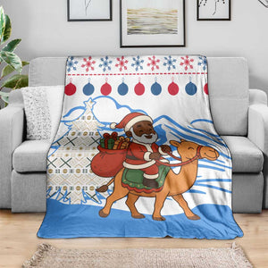 Somalia Christmas Blanket Santa on Camel Christmas Tree Ornaments Candy Canes and Snowflake - African Pride