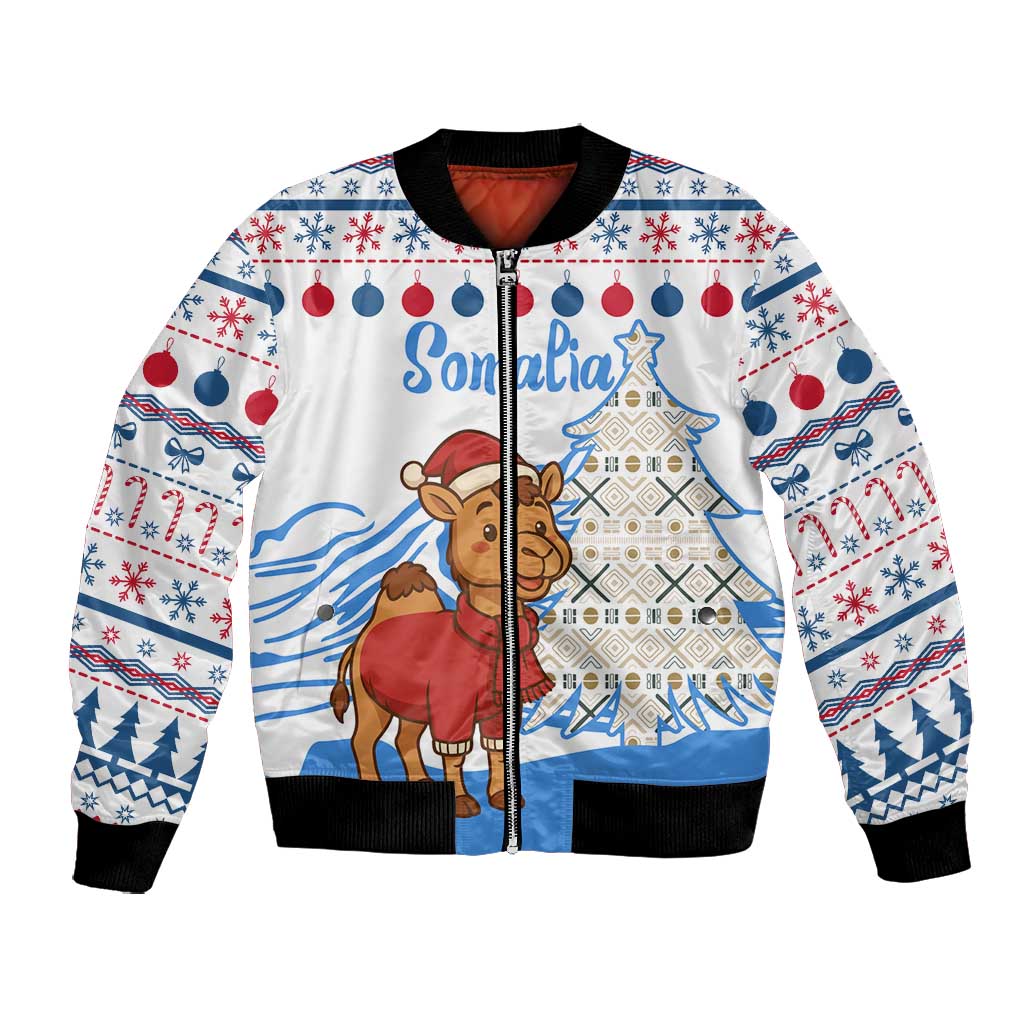 Somalia Christmas Bomber Jacket Santa on Camel Christmas Tree Ornaments Candy Canes and Snowflake - African Pride