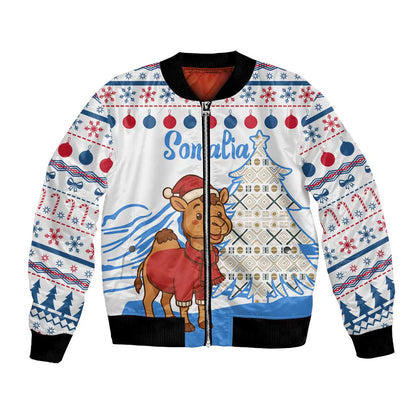 Somalia Christmas Bomber Jacket Santa on Camel Christmas Tree Ornaments Candy Canes and Snowflake - African Pride