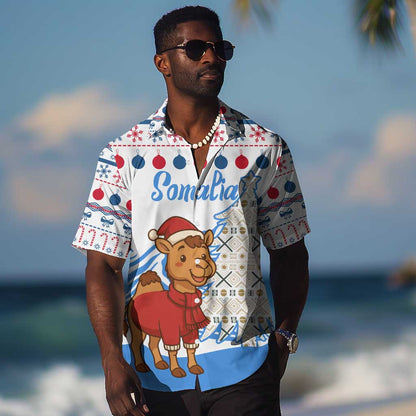 Somalia Christmas Hawaiian Shirt Santa on Camel Christmas Tree Ornaments Candy Canes and Snowflake - African Pride