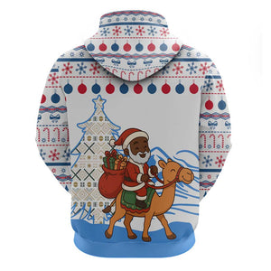 Somalia Christmas Hoodie Santa on Camel Christmas Tree Ornaments Candy Canes and Snowflake - African Pride