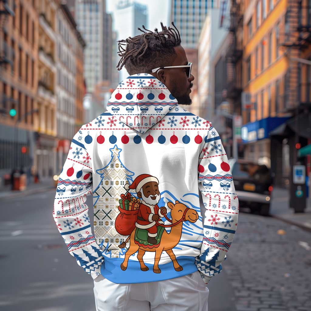 Somalia Christmas Hoodie Santa on Camel Christmas Tree Ornaments Candy Canes and Snowflake - African Pride