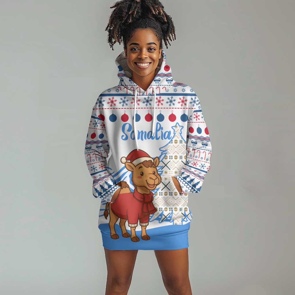 Somalia Christmas Hoodie Dress Santa on Camel Christmas Tree Ornaments Candy Canes and Snowflake - African Pride