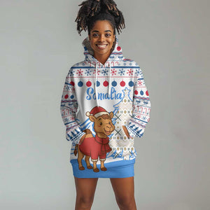 Somalia Christmas Hoodie Dress Santa on Camel Christmas Tree Ornaments Candy Canes and Snowflake - African Pride