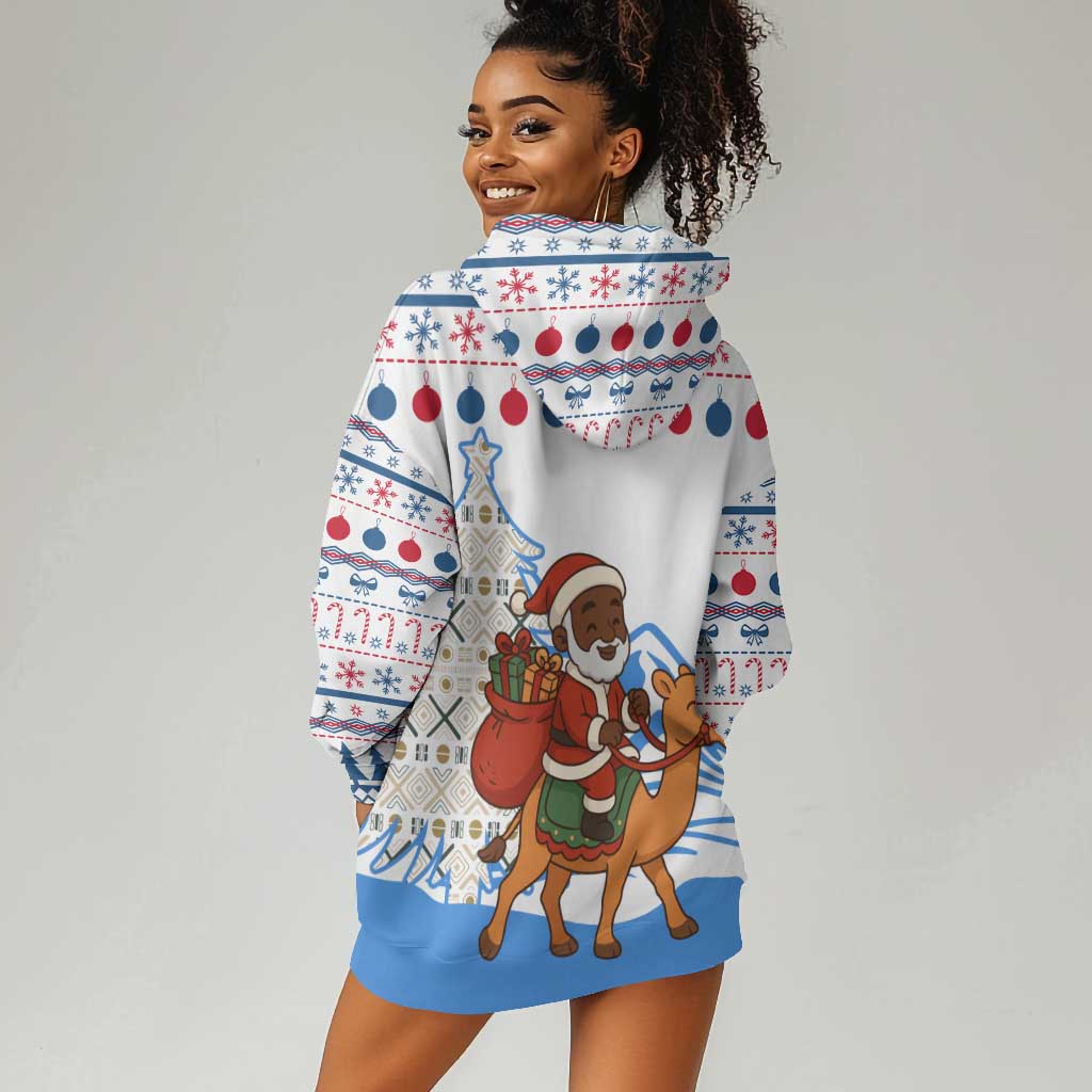 Somalia Christmas Hoodie Dress Santa on Camel Christmas Tree Ornaments Candy Canes and Snowflake - African Pride
