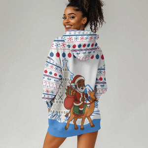 Somalia Christmas Hoodie Dress Santa on Camel Christmas Tree Ornaments Candy Canes and Snowflake - African Pride