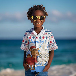 Somalia Christmas Kid Hawaiian Shirt Santa on Camel Christmas Tree Ornaments Candy Canes and Snowflake - African Pride