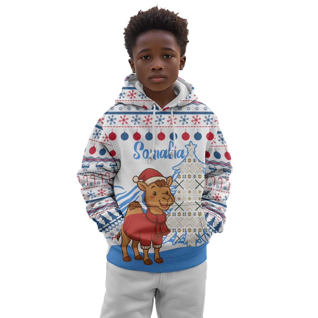 Somalia Christmas Kid Hoodie Santa on Camel Christmas Tree Ornaments Candy Canes and Snowflake - African Pride