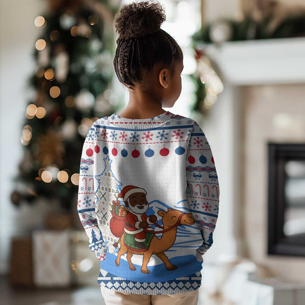 Somalia Christmas Kid Ugly Christmas Sweater Santa on Camel Christmas Tree Ornaments Candy Canes and Snowflake - African Pride