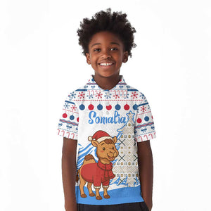 Somalia Christmas Kid Polo Shirt Santa on Camel Christmas Tree Ornaments Candy Canes and Snowflake - African Pride