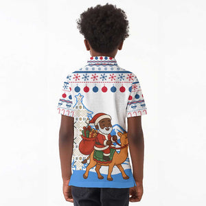 Somalia Christmas Kid Polo Shirt Santa on Camel Christmas Tree Ornaments Candy Canes and Snowflake - African Pride