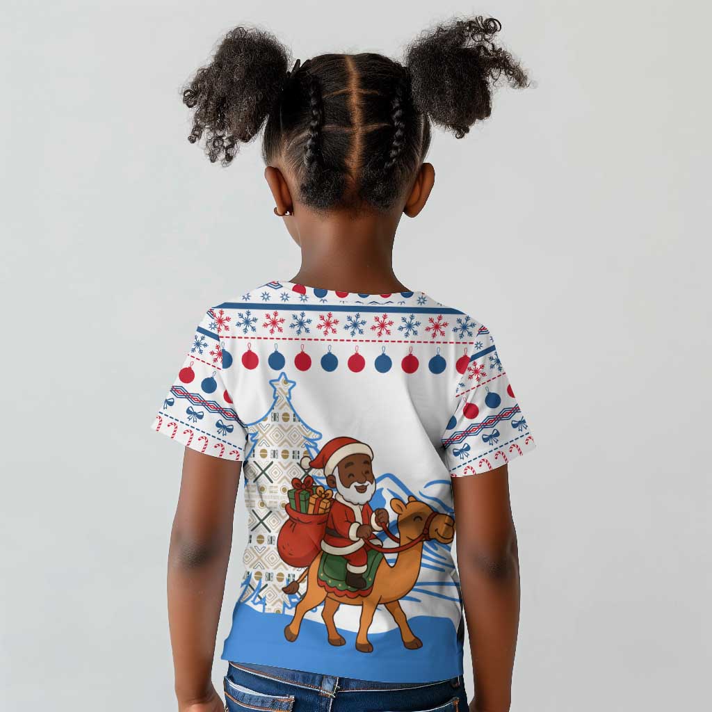 Somalia Christmas Kid T shirt Santa on Camel Christmas Tree Ornaments Candy Canes and Snowflake - African Pride
