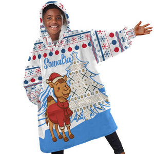 Somalia Christmas Kid Wearable Blanket Hoodie Santa on Camel Christmas Tree Ornaments Candy Canes and Snowflake - African Pride