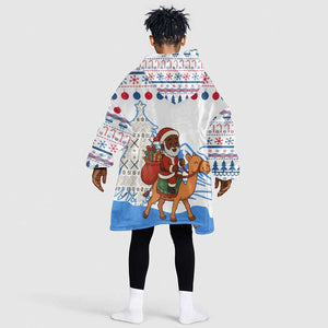 Somalia Christmas Kid Wearable Blanket Hoodie Santa on Camel Christmas Tree Ornaments Candy Canes and Snowflake - African Pride