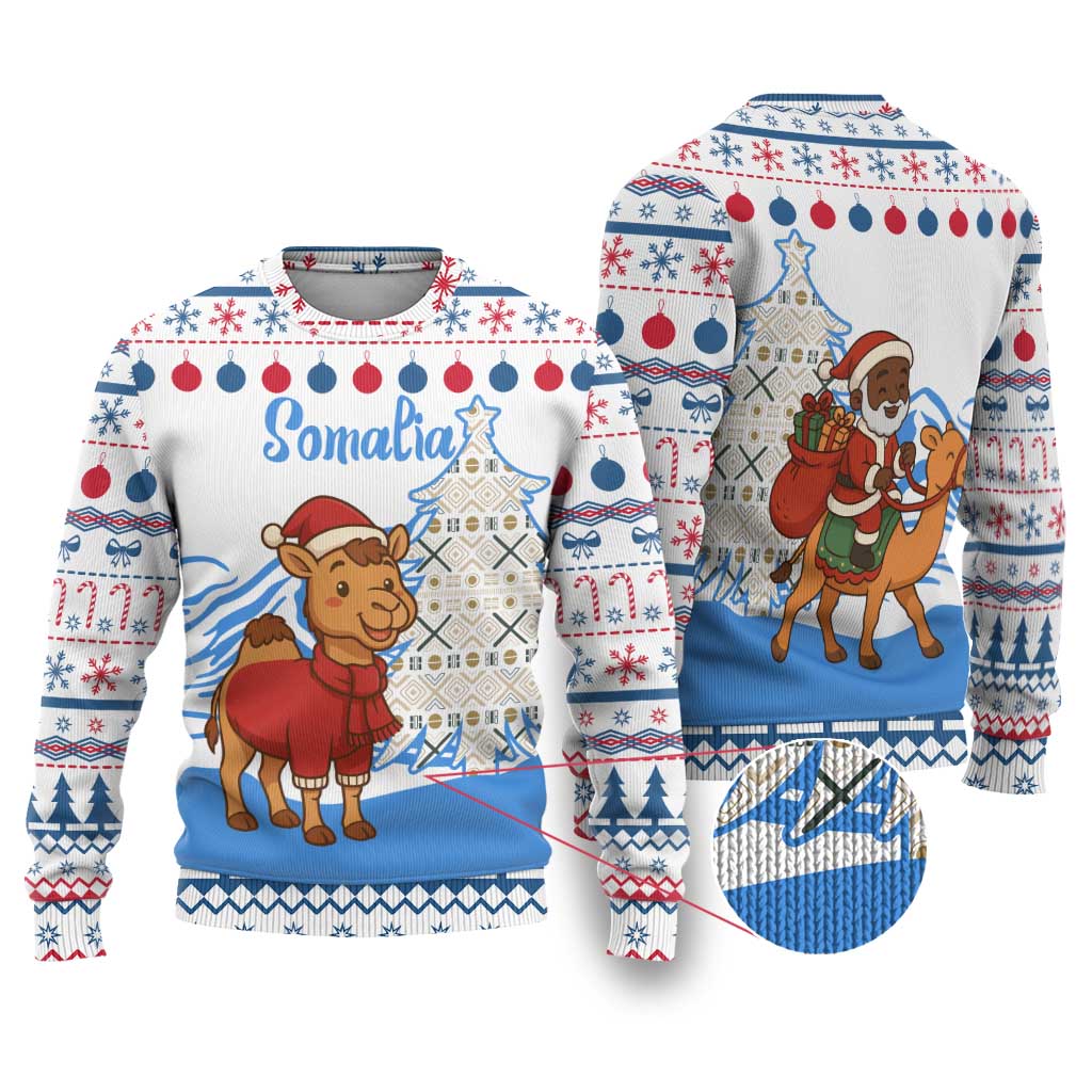 Somalia Christmas Ugly Christmas Sweater Santa on Camel Christmas Tree Ornaments Candy Canes and Snowflake - African Pride