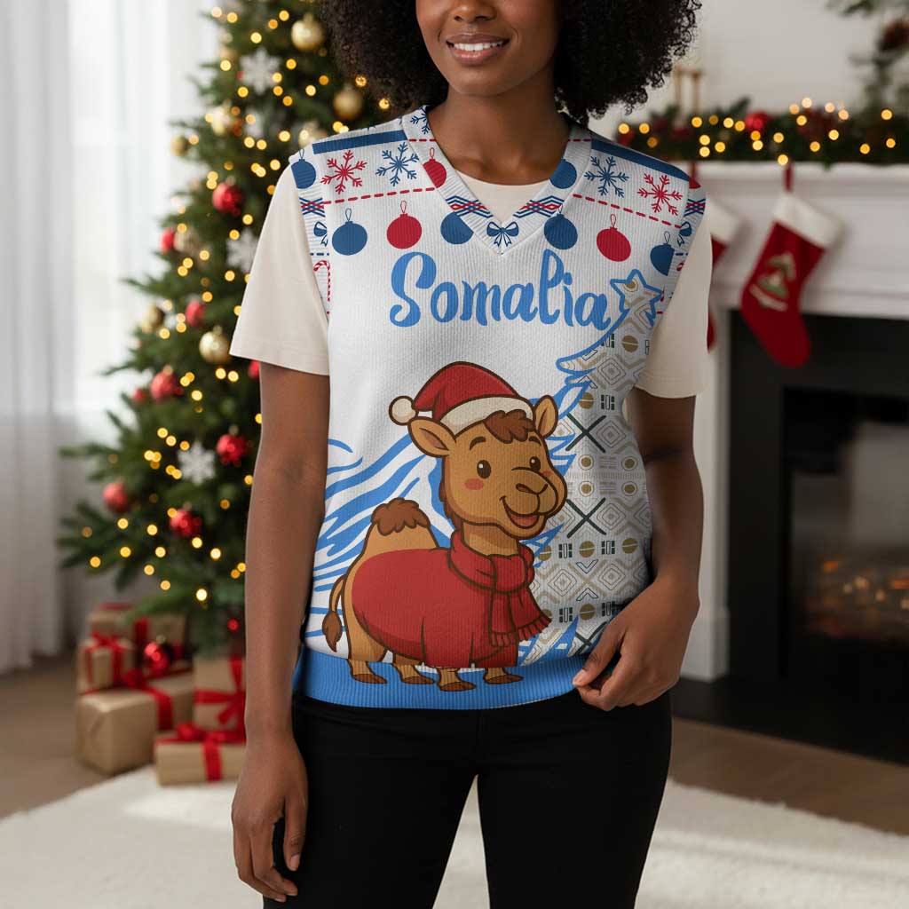 Somalia Christmas Knitted V-Neck Vest Santa on Camel Christmas Tree Ornaments Candy Canes and Snowflake - African Pride