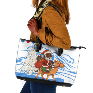 Somalia Christmas Leather Tote Bag Santa on Camel Christmas Tree Ornaments Candy Canes and Snowflake - African Pride