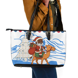 Somalia Christmas Leather Tote Bag Santa on Camel Christmas Tree Ornaments Candy Canes and Snowflake - African Pride
