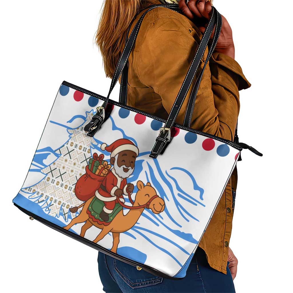 Somalia Christmas Leather Tote Bag Santa on Camel Christmas Tree Ornaments Candy Canes and Snowflake - African Pride
