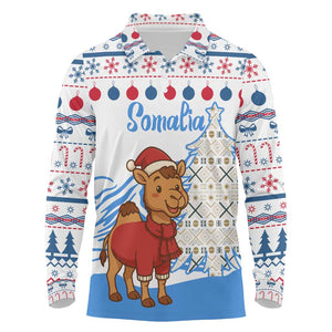 Somalia Christmas Long Sleeve Polo Shirt Santa on Camel Christmas Tree Ornaments Candy Canes and Snowflake - African Pride