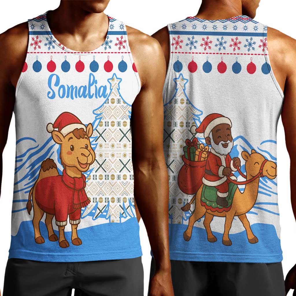 Somalia Christmas Men Tank Top Santa on Camel Christmas Tree Ornaments Candy Canes and Snowflake - African Pride