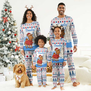 Somalia Christmas Pajama Set Santa on Camel Christmas Tree Ornaments Candy Canes and Snowflake - African Pride