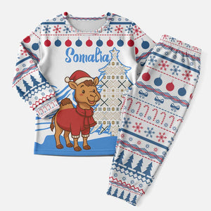 Somalia Christmas Pajama Set Santa on Camel Christmas Tree Ornaments Candy Canes and Snowflake - African Pride