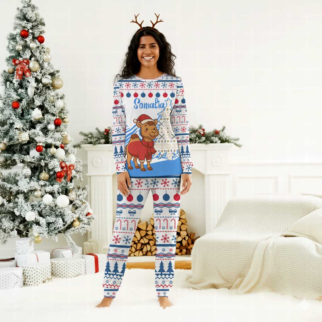 Somalia Christmas Pajama Set Santa on Camel Christmas Tree Ornaments Candy Canes and Snowflake - African Pride