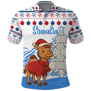 Somalia Christmas Polo Shirt Santa on Camel Christmas Tree Ornaments Candy Canes and Snowflake - African Pride
