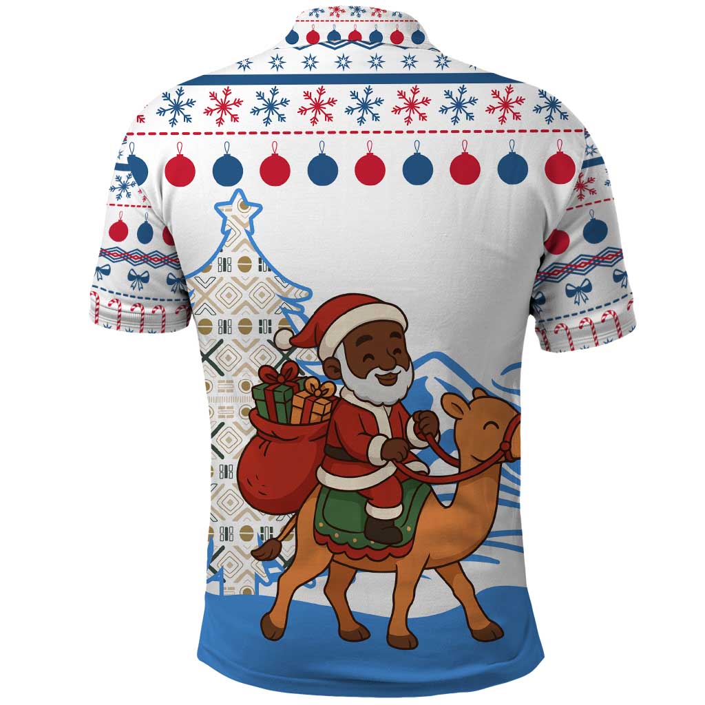 Somalia Christmas Polo Shirt Santa on Camel Christmas Tree Ornaments Candy Canes and Snowflake - African Pride
