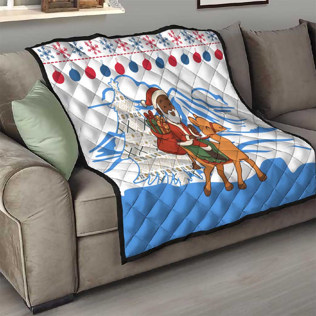 Somalia Christmas Quilt Santa on Camel Christmas Tree Ornaments Candy Canes and Snowflake - African Pride