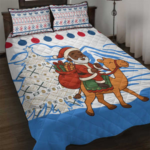 Somalia Christmas Quilt Bed Set Santa on Camel Christmas Tree Ornaments Candy Canes and Snowflake - African Pride