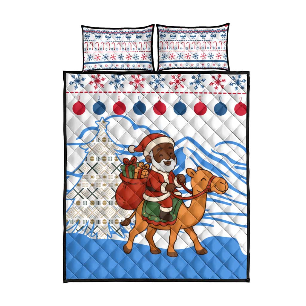 Somalia Christmas Quilt Bed Set Santa on Camel Christmas Tree Ornaments Candy Canes and Snowflake - African Pride