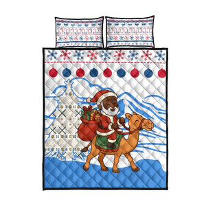 Somalia Christmas Quilt Bed Set Santa on Camel Christmas Tree Ornaments Candy Canes and Snowflake - African Pride