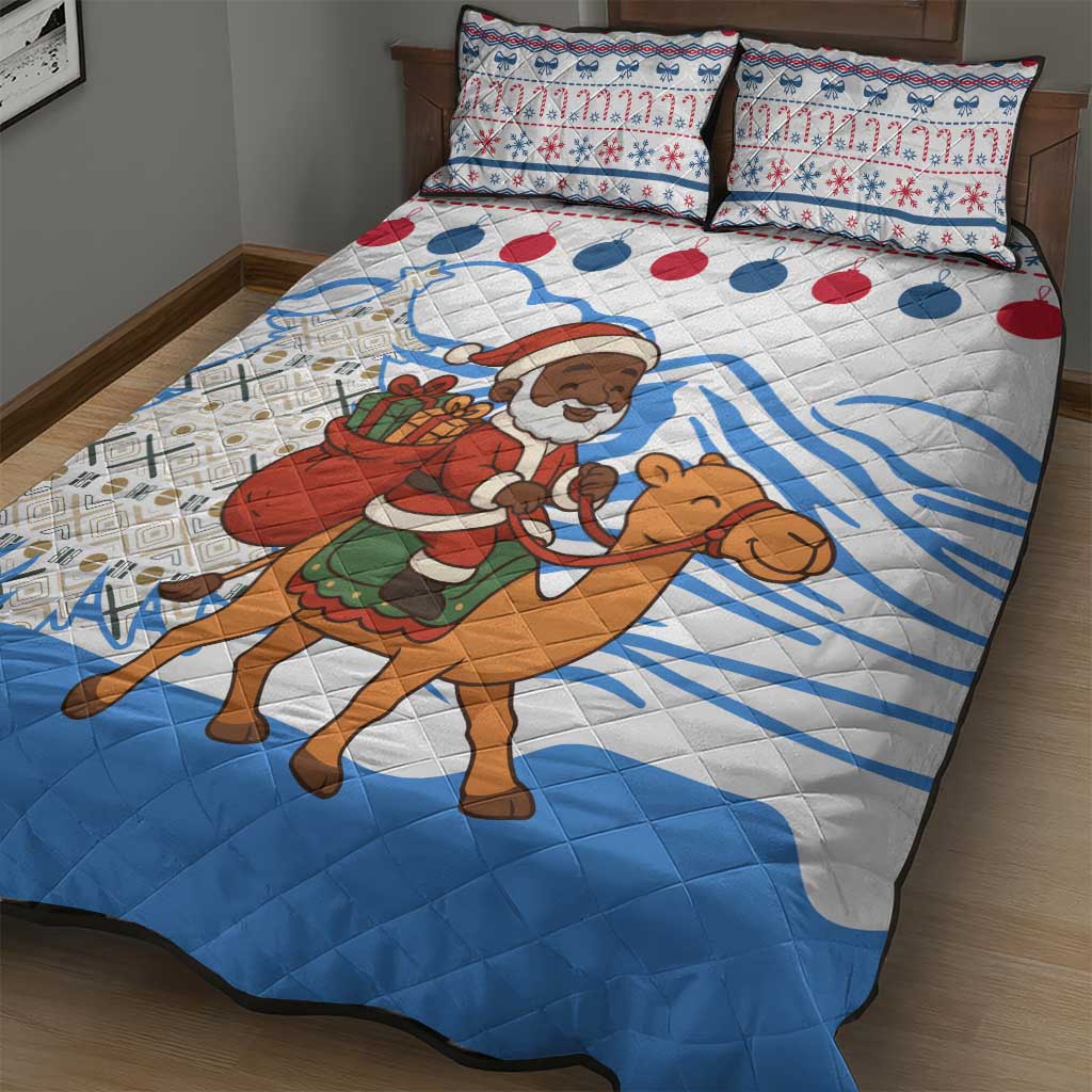 Somalia Christmas Quilt Bed Set Santa on Camel Christmas Tree Ornaments Candy Canes and Snowflake - African Pride