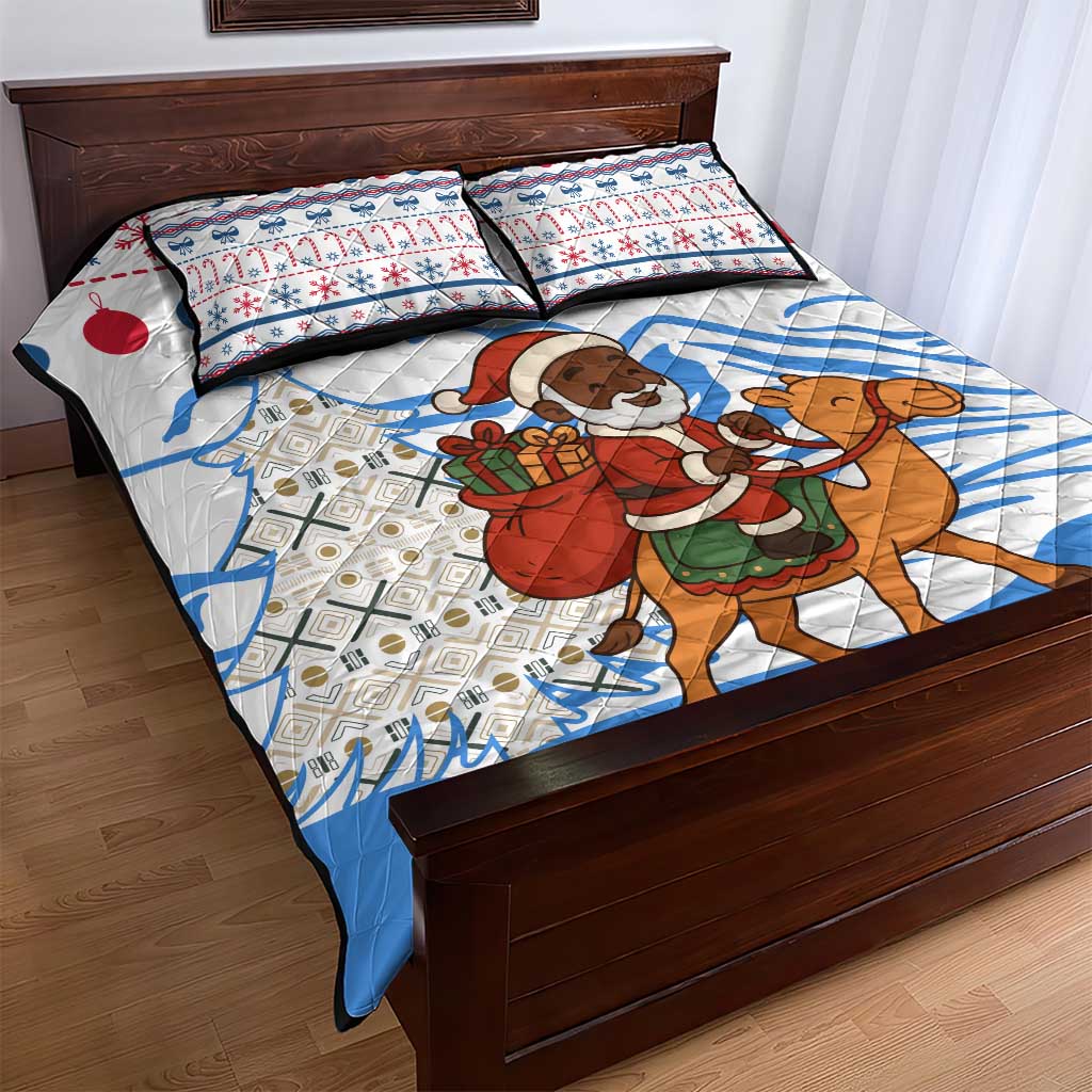Somalia Christmas Quilt Bed Set Santa on Camel Christmas Tree Ornaments Candy Canes and Snowflake - African Pride