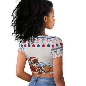 Somalia Christmas Raglan Cropped T shirt Santa on Camel Christmas Tree Ornaments Candy Canes and Snowflake - African Pride