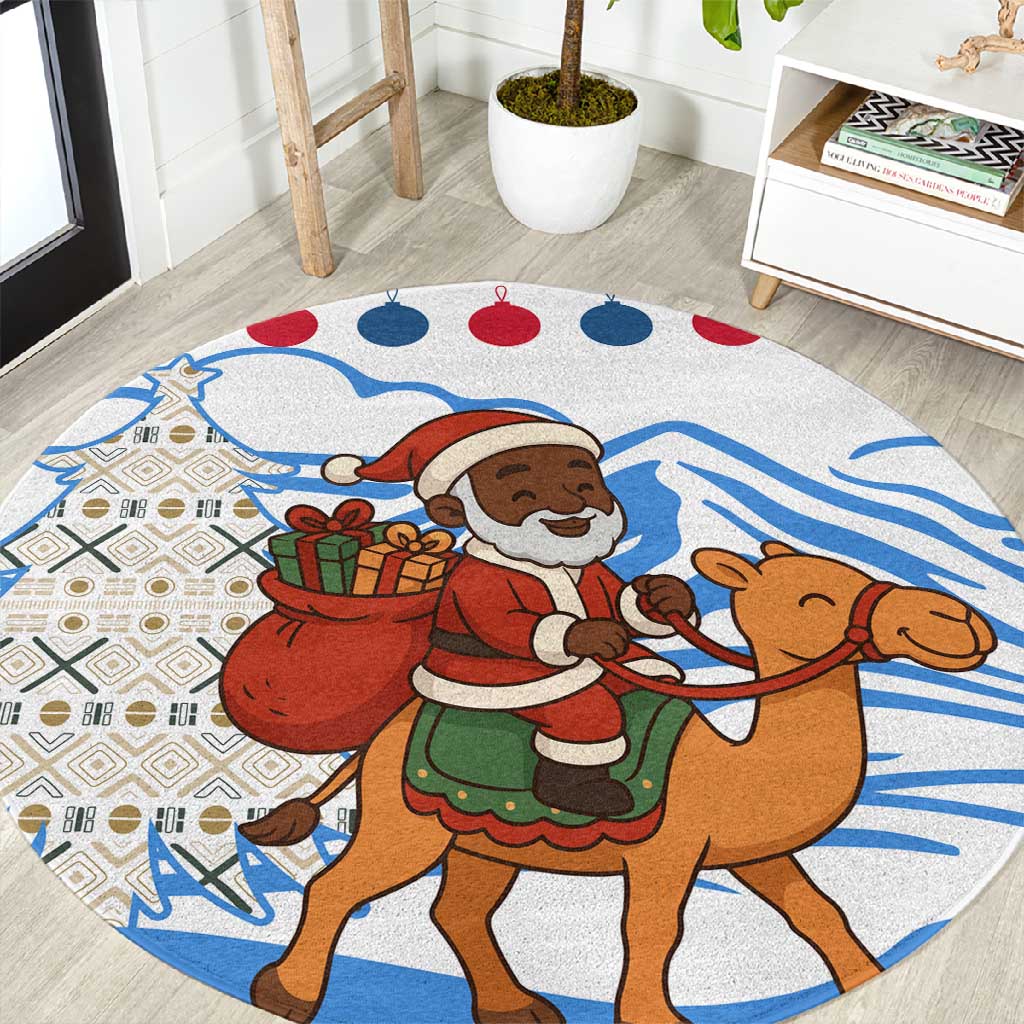 Somalia Christmas Round Carpet Santa on Camel Christmas Tree Ornaments Candy Canes and Snowflake - African Pride