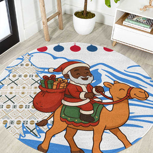 Somalia Christmas Round Carpet Santa on Camel Christmas Tree Ornaments Candy Canes and Snowflake - African Pride