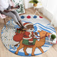 Somalia Christmas Round Carpet Santa on Camel Christmas Tree Ornaments Candy Canes and Snowflake - African Pride